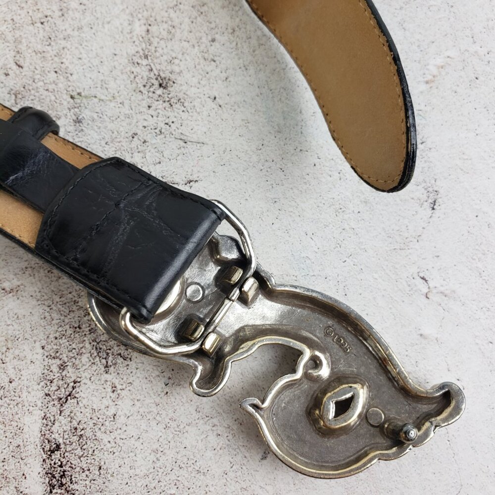 Brighton Vintage 1995 Leather Belt Black Croc Embossed size S Art Deco Boho - Picture 10 of 10
